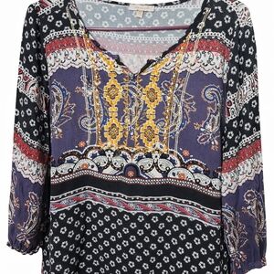 Skies Are Blue Anthro Boho Multicolor Paisley Blouse Sz Large